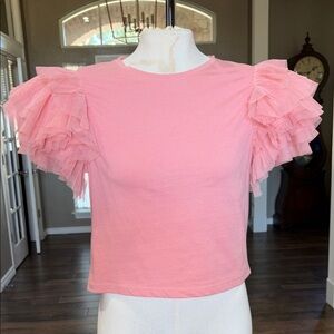 Alice + Olivia Pink Ruffle Sleeve Rylyn Top